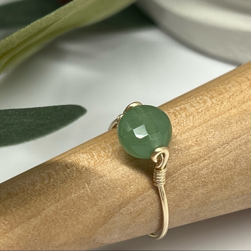 Aventurine Gemstone 14K GF or Sterling Silver Ring Soft Green